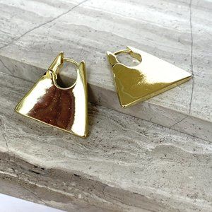 NEW~ Anthropologie Chunky Triangle Gold Huggie Hoop Earrings
